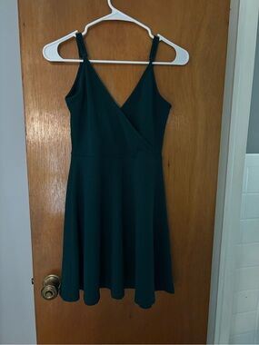 Deep Teal Sleeveless V-Neck A-Line Dress